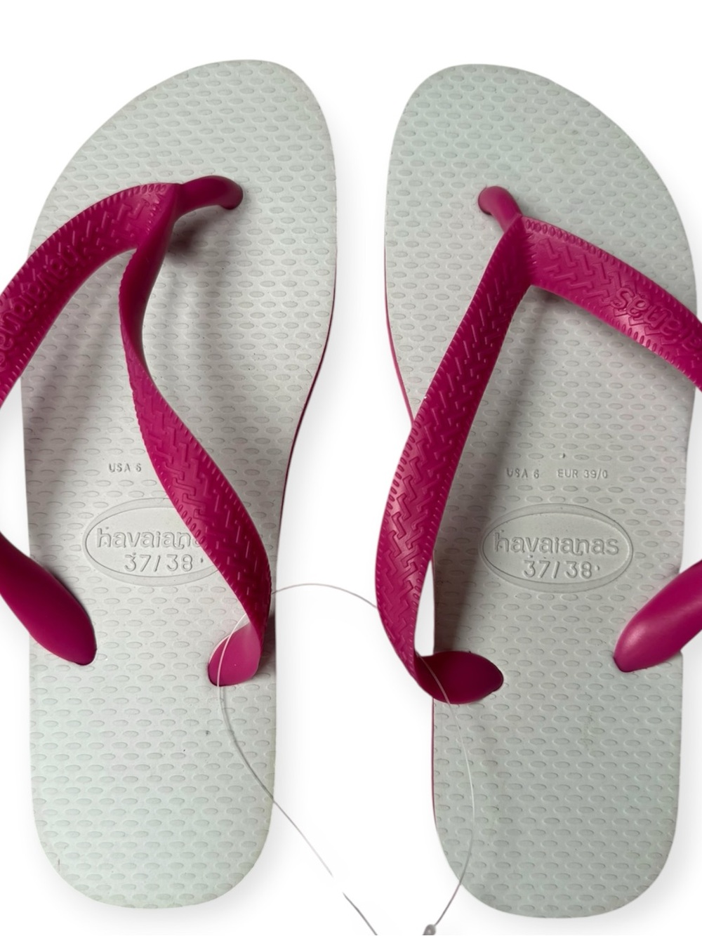 Havaianas Women's White Footbed Flip Flops with Fuchsia Straps